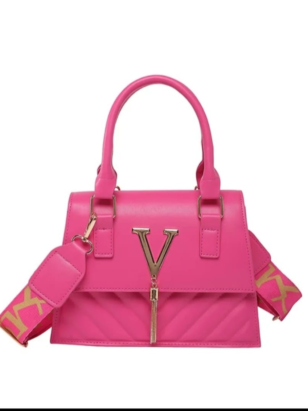 & Other Stories Hot Pink Satchel with Gold V-Accent